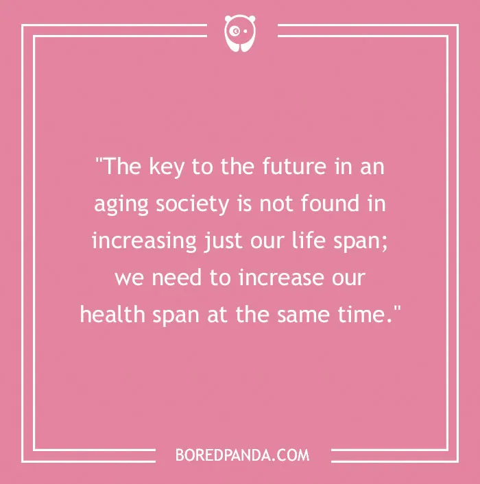 Inspirational quote about aging and health from Boredpanda.com on a pink background, related to Chuck Norris quotes.