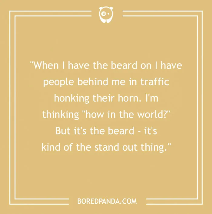 Text quote on a beige background from a Chuck Norris article, mentioning a beard standout in traffic.