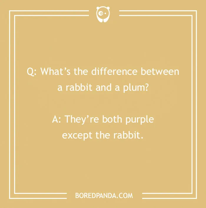 A cringe joke asking about the difference between a rabbit and a plum, displayed on a yellow background, featuring jokes.