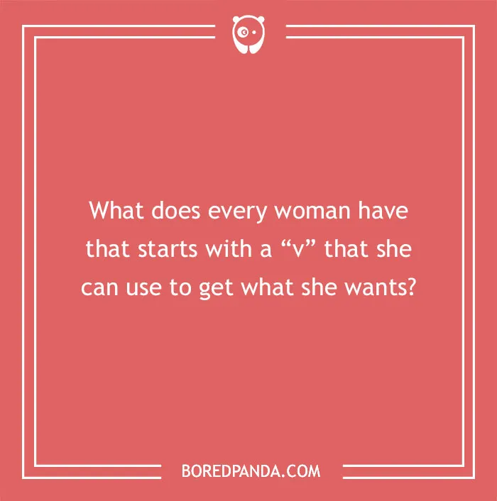 Text-based image with a playful dirty riddle about a word starting with "v" on a red background.