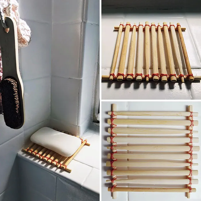 A Soap Dish Made From Unused Takeout Sticks Using Glue And Thread
