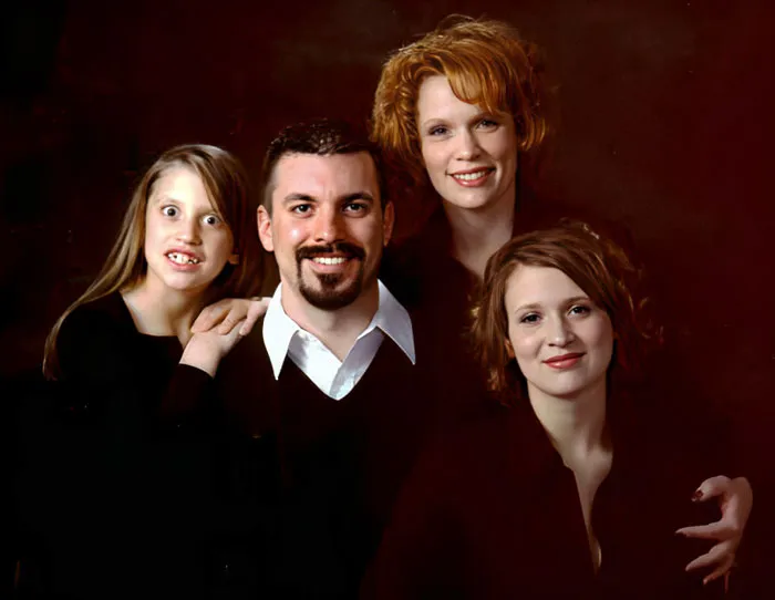 For Our First Family Portrait We Told My Younger Sister To Make Sure To Not Blink, And To Smile Nice And Big. All Of The Pictures Came Out Like This