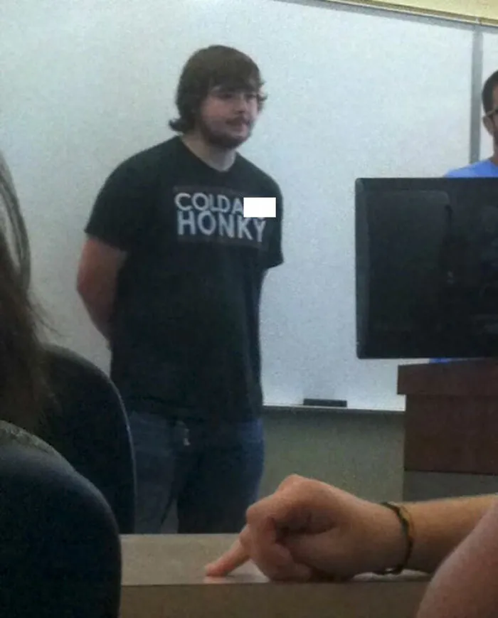 Person wearing funny shirts