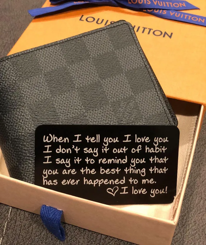 Wallet Card Love Note: A sweetly personal, designed-to-endure gift, that’ll have your partner carrying your heartfelt message everywhere they go.