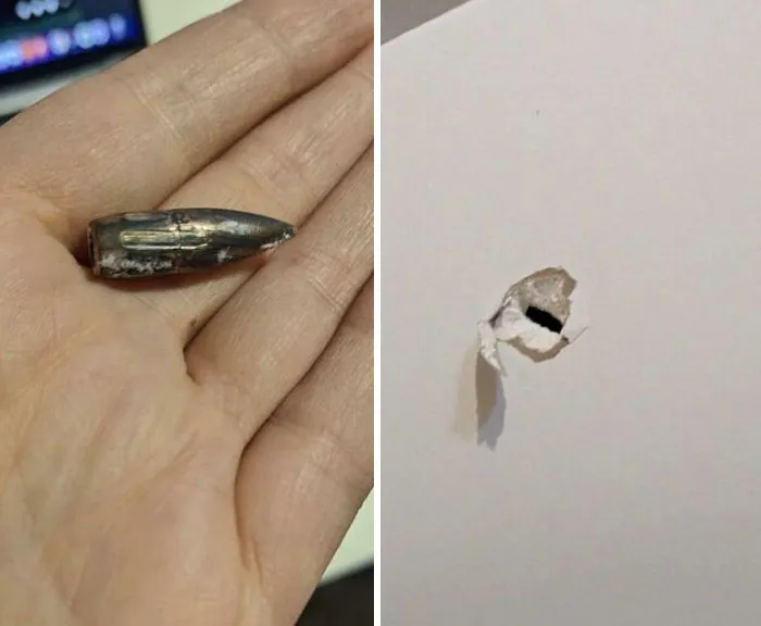 Te quejas de los fuegos artificiales en año nuevo y alguien decide decorar tu casa con una bala de AK47