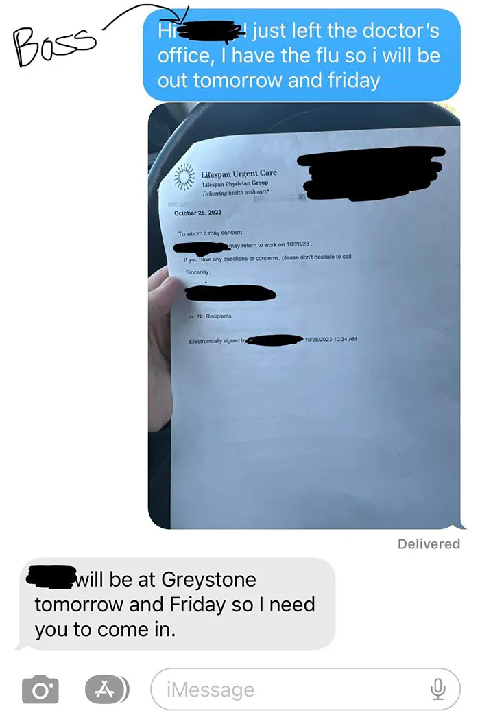 My Boss Wanted Me To Come In While Sick. Also, I Work With Children