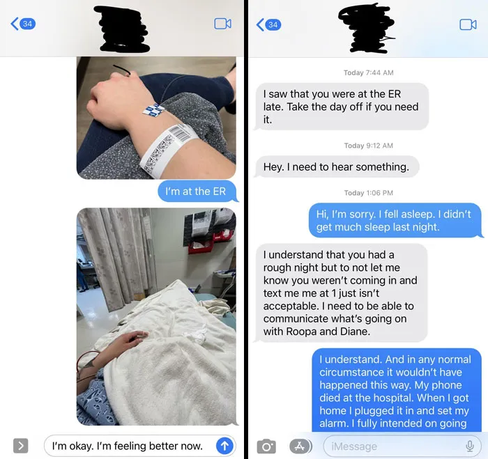 My Boss Texted Me This After I Went To The Hospital