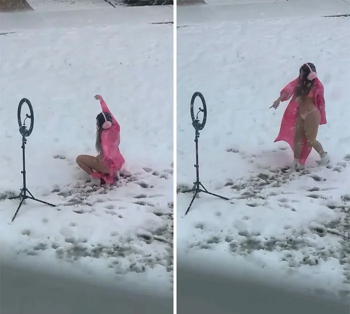 I Love Her Energy And Honestly I Salute Her For Sacrificing Her Toes To Frostbite To Keep The Masses Entertained