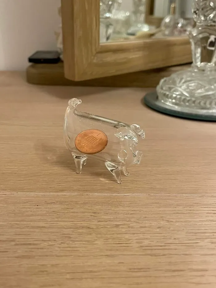 I Was Visiting My Friend In Paignton Devon And Found This In A Charity Shop. The Price Was 10p. He Really Cost Me 9p If You Consider The Penny Inside. The Date Of The Penny Is The Year I Was Born. He Was Meant To Be Mine. My Lucky Pig 🐷 🍀  Thank You All So Much For Your Kind Words But I Must Add This Bit! Someone Asked If I Happened To Be Born Under The Chinese Zodiac- Year Of The Pig? You’ve Guessed It…1971 My Year Of Birth Was Indeed A Year Of The Pig! The Coin Inside Is Also Dated 1971. My Mind Is Officially Blown 😁