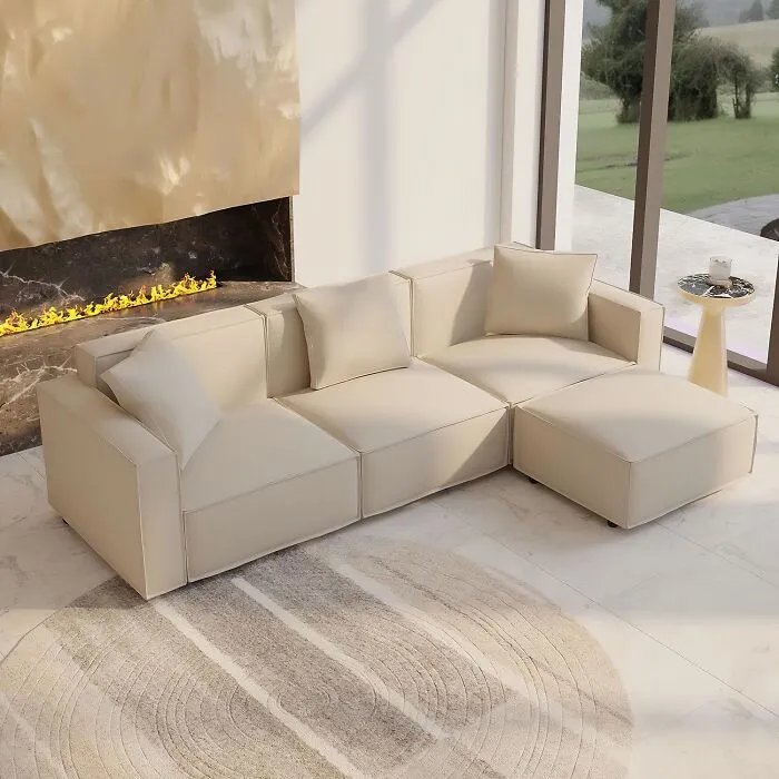 Acanva Luxury L-Shaped Vegan Leather Couch