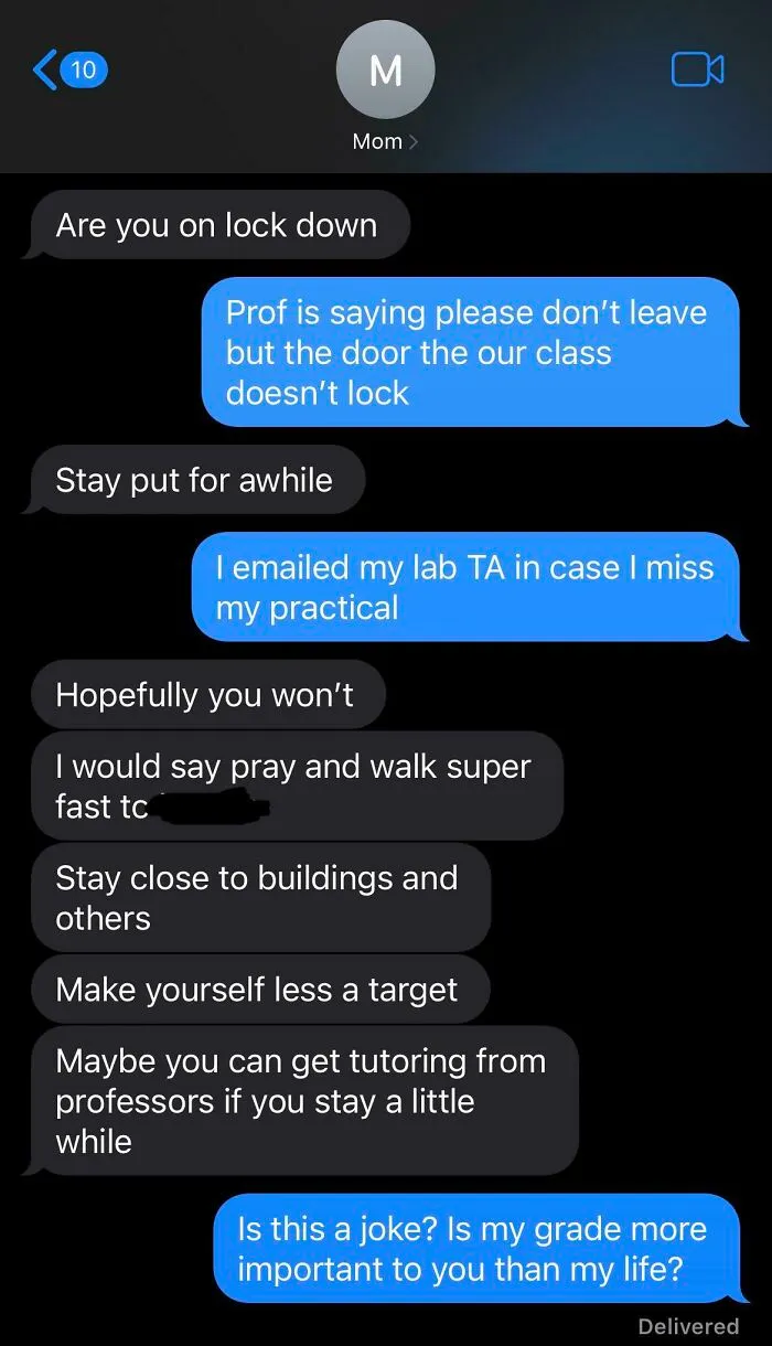 There Is A Shooter Somewhere On Campus But My Mom Is More Concerned With Me Missing My Lab Practical