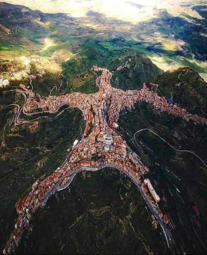 An Aerial View Of Centuripe Town In Sicily, Italy