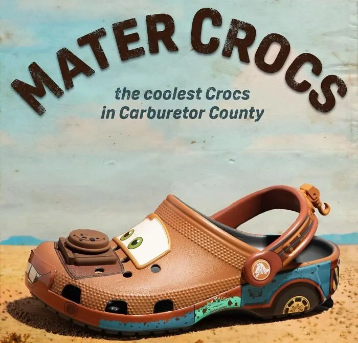Cartoon-themed Crocs shoe design from “Call It Design” Instagram page, featuring automotive-inspired elements.