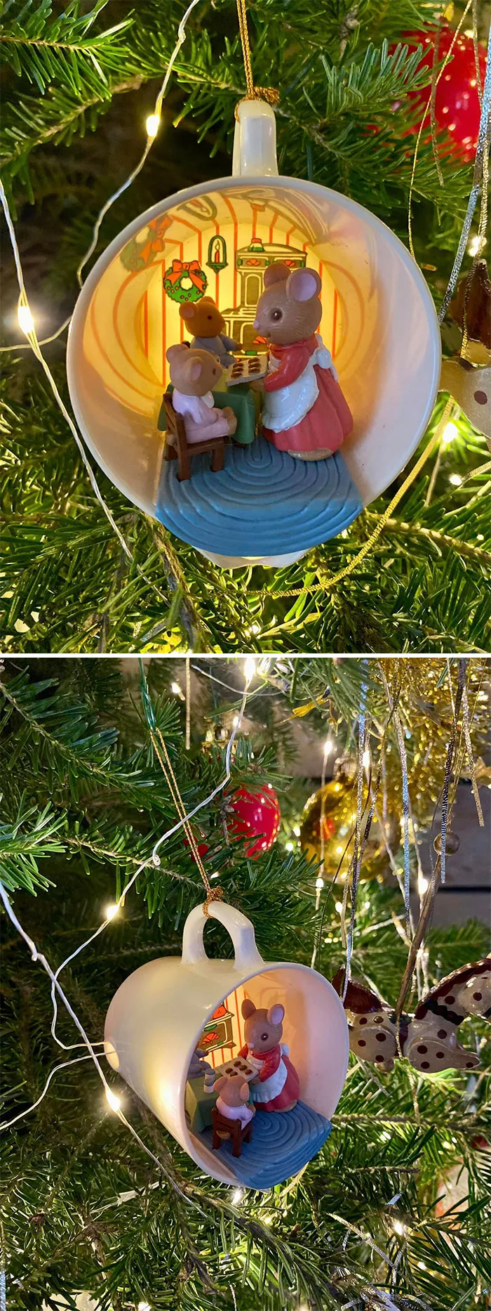 I Found This Cup With A Family Of Mice In A Box Of Christmas Decorations In Salvation Army Trift Store, Ns Canada. It's Already On My Tree❤️