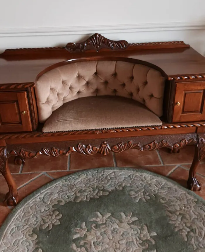 Found This Gorgeous Piece In An Antique Shop In The Republic Of Ireland. Cost All Of €70. My Favorite Piece Of Furniture. The Rug We Found At An Auction House And Paid €15 For It And Another One