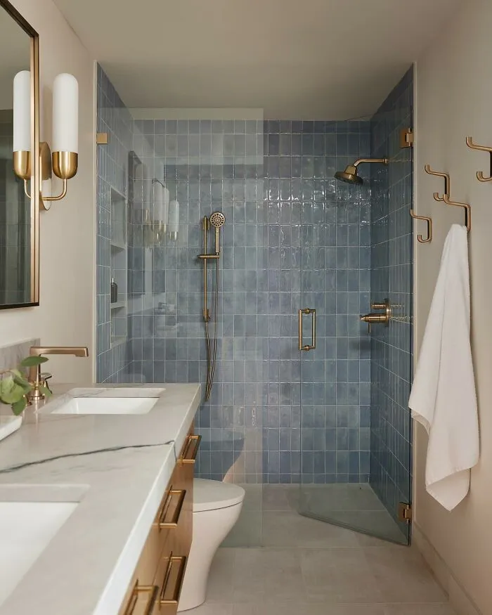 Curbless Walk-In Shower With Brass Fixtures