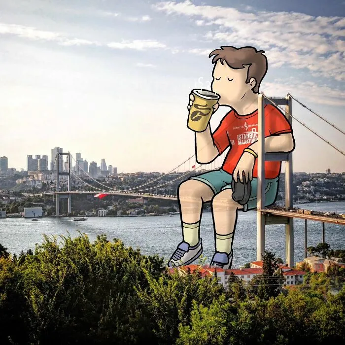 Architect Inserts Drawn Giant Characters Into Turkish Urban Landscapes (70 New Pics)