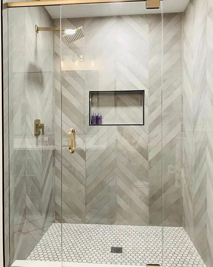 Geometric Pattern Within A Walk-In Shower