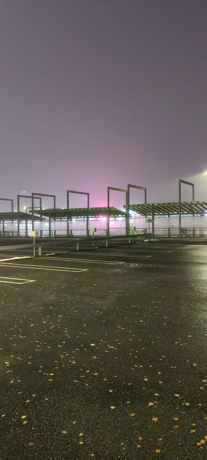 Hypermarket Parking Lot In Dense Fog