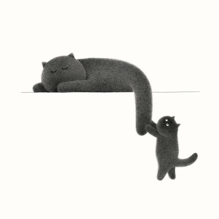 70 New Illustrations By Kamwei Fong Featuring Fluffy And Grumpy Cats