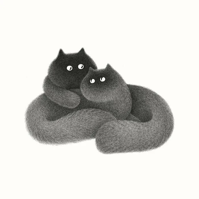 70 New Illustrations By Kamwei Fong Featuring Fluffy And Grumpy Cats