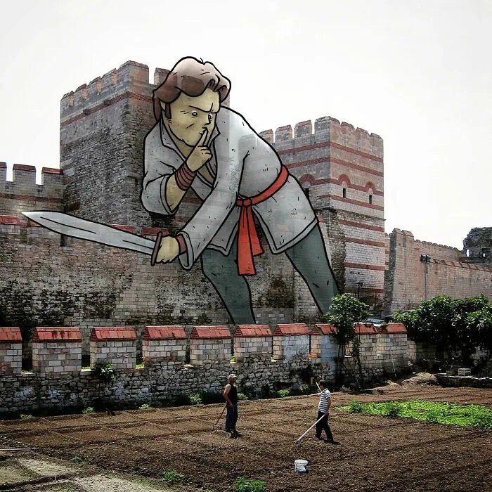 Architect Inserts Drawn Giant Characters Into Turkish Urban Landscapes (70 New Pics)