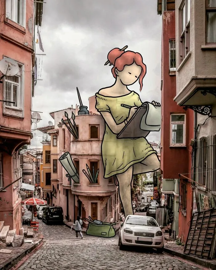 Architect Inserts Drawn Giant Characters Into Turkish Urban Landscapes (70 New Pics)