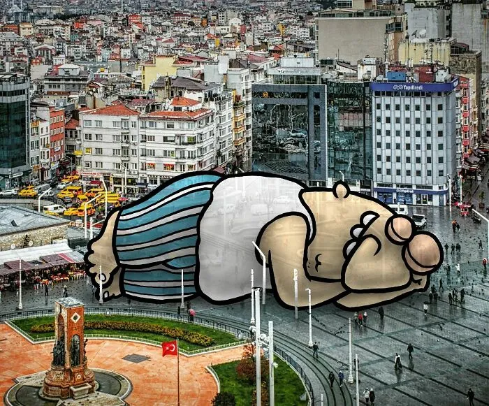 Architect Inserts Drawn Giant Characters Into Turkish Urban Landscapes (70 New Pics)