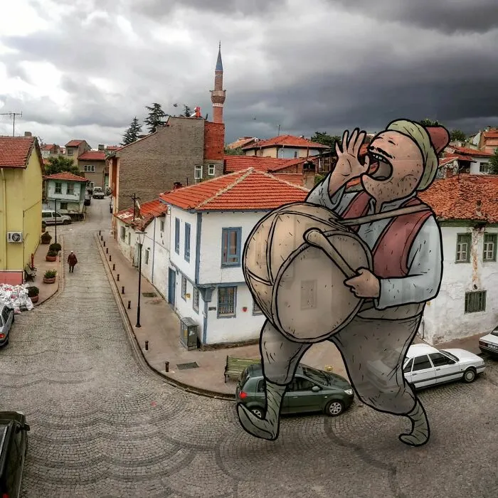 Architect Inserts Drawn Giant Characters Into Turkish Urban Landscapes (70 New Pics)