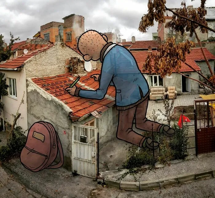 Architect Inserts Drawn Giant Characters Into Turkish Urban Landscapes (70 New Pics)