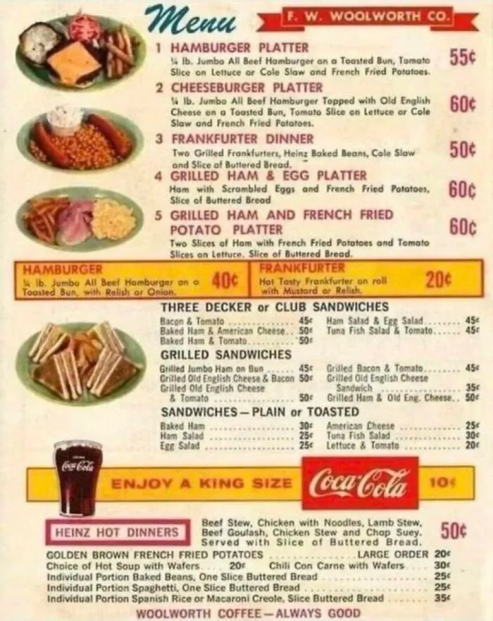 A Woolworth’s Menu From The 1960s When They Served Food