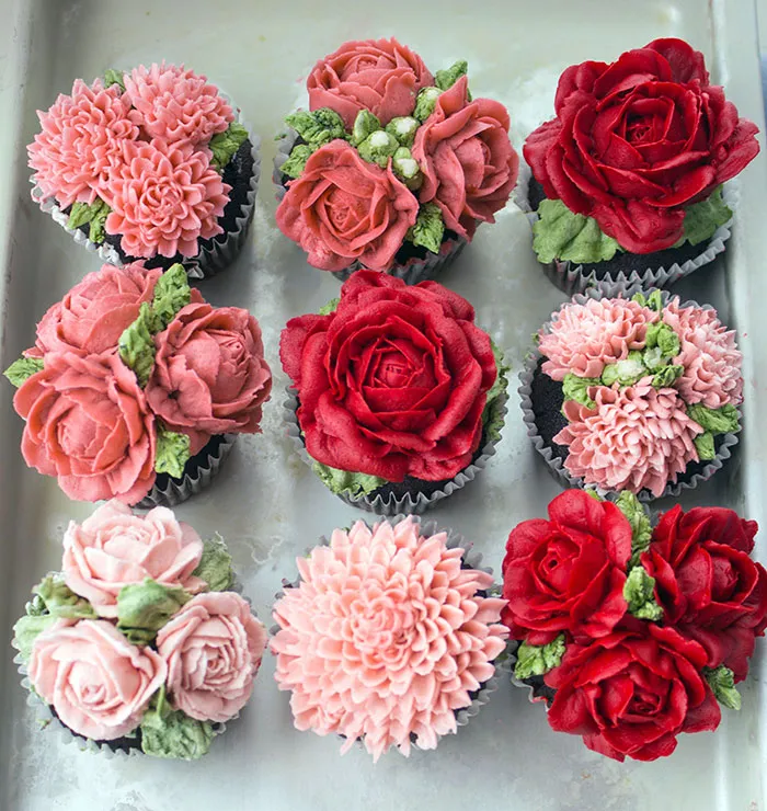 Homemade Chocolate Cupcakes With Flower Swiss Buttercream