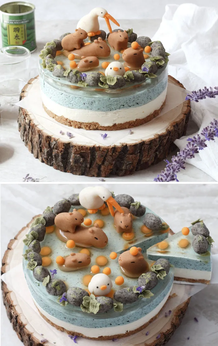 Here Is The Full Shot Of The New Capybara Cake, They're Just Chilling