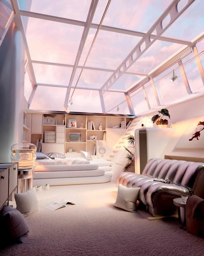 In Collaboration With @joemortell  Hey Arnold’s Bedroom Reimagined  Featuring A Retractable Ds - 600 De Sede Sofa, Yoshitomo Nara Painting, Gherpe Lamp By Superstudio And A De Sede-Inspired Bed