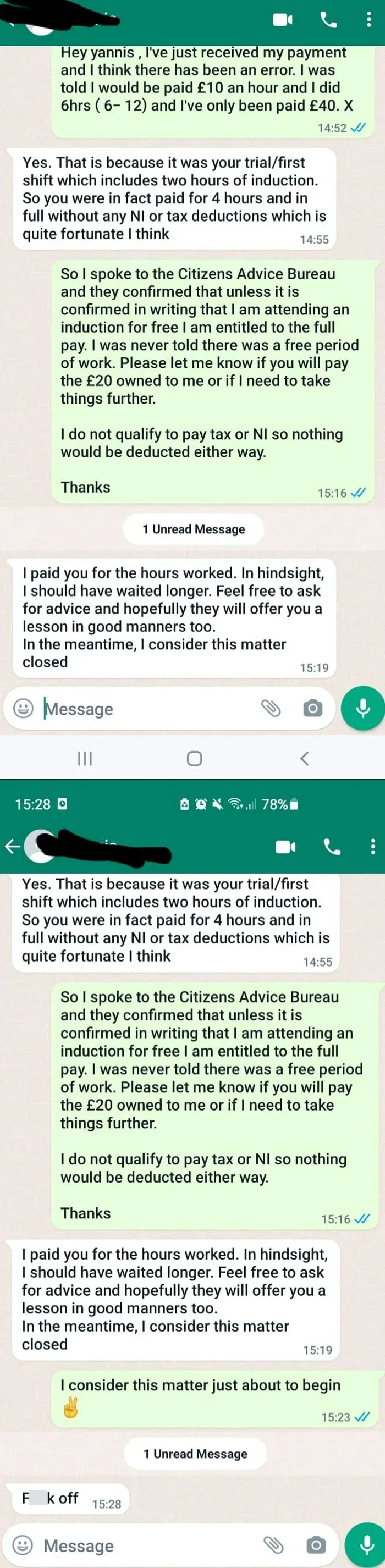 My Friend's Daughter Helped Out A Restaurant For Six Hours, At £10 Per Hour. This Was The Conversation When She Noticed She Was Only Paid £40