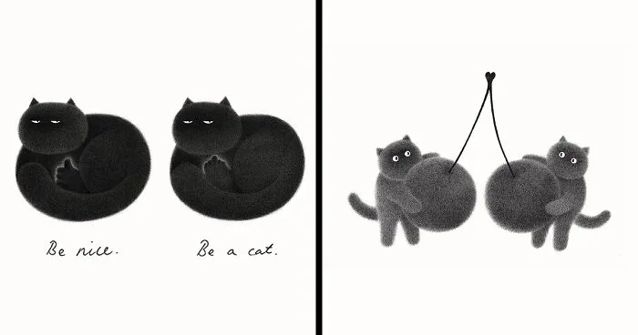70 New Illustrations By Kamwei Fong Featuring Fluffy And Grumpy Cats