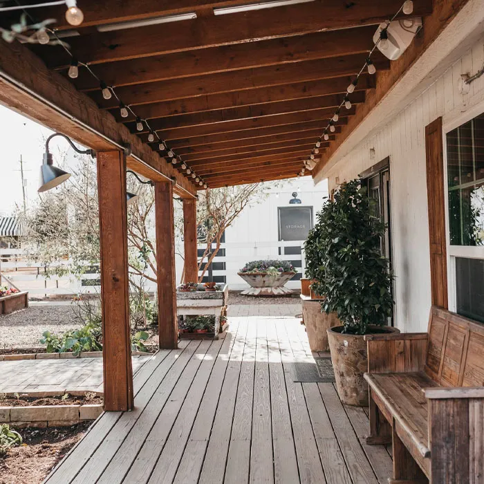 House porch with wooden floor