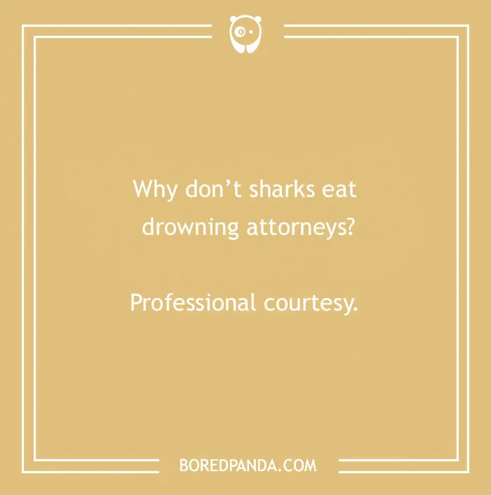 Funny text joke about sharks and attorneys on a beige background.