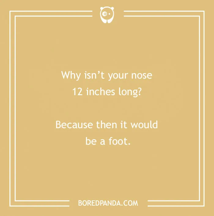 Funny text joke: "Why isn’t your nose 12 inches long? Because then it would be a foot."