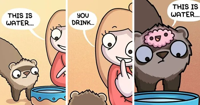 Artist Documents What Living With Two Ferrets And A Cat Is Like (30 New Pics)