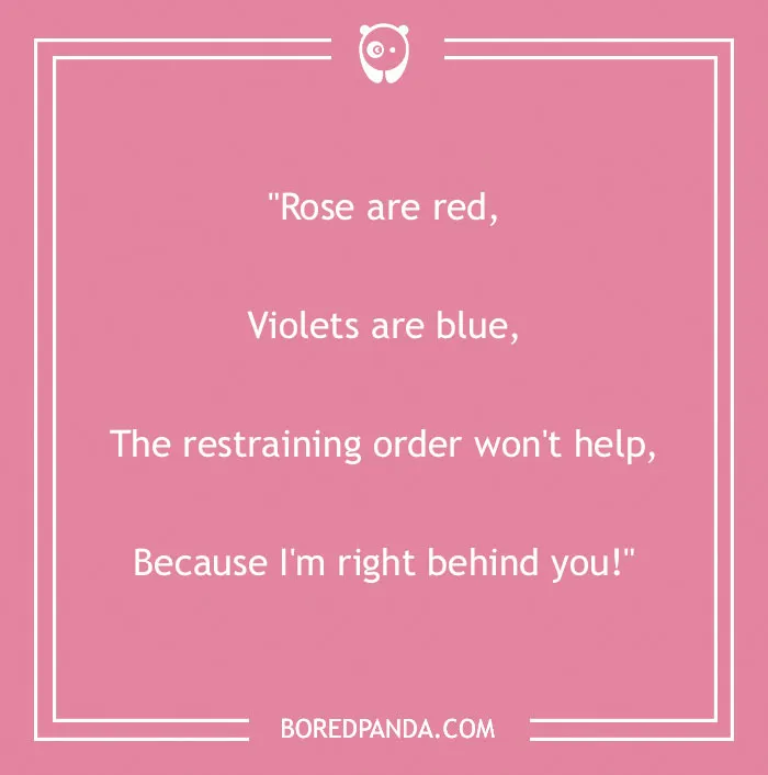 Funny "Roses Are Red" poem on a pink background with humorous twist ending.