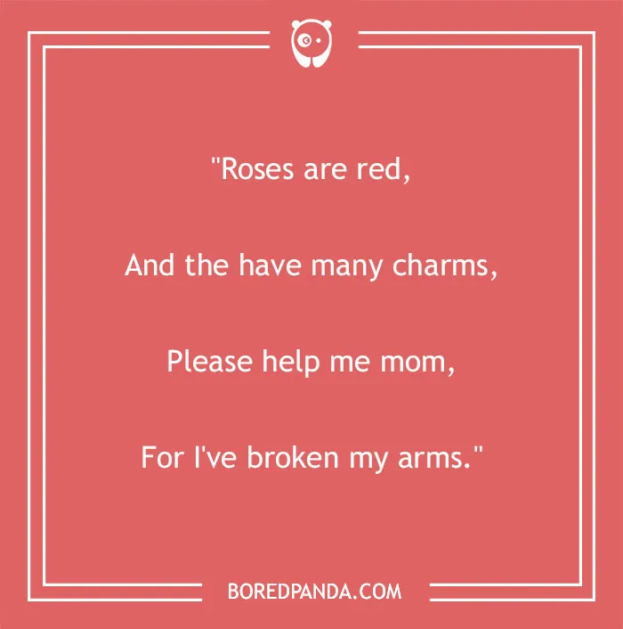 Funny "Roses are Red" poem on a red background with humorous twist.