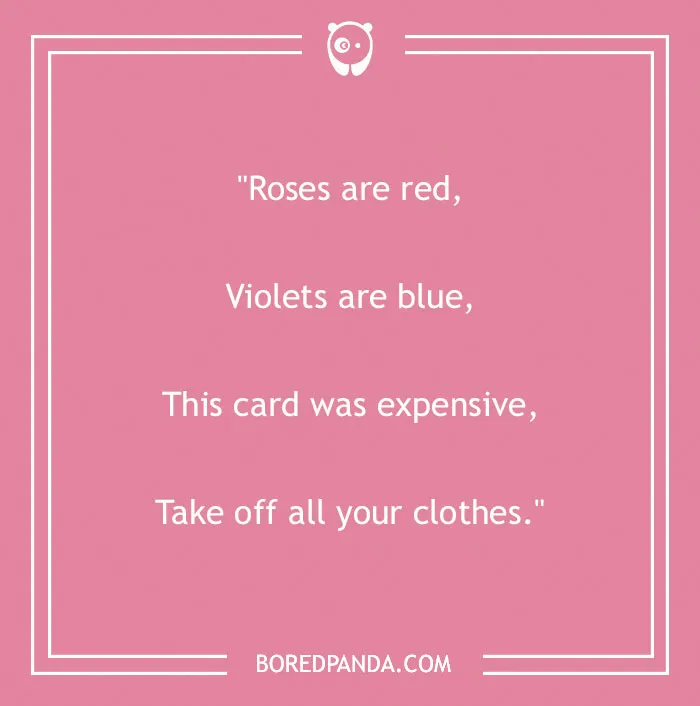 Funny “Roses Are Red” poem on a pink background with a humorous twist.