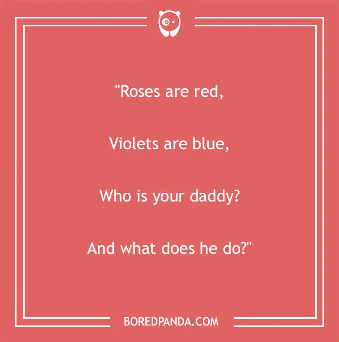 Funny "Roses Are Red" poem with humorous twist, white text on a red background.