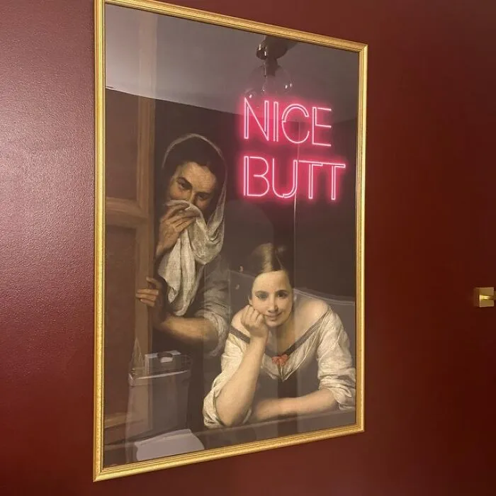 Transform Your Lavatory Into A Gallery Of Quirky Quotes And Artful Antics; Where 'Nice Butt' In Glowing Neon Is The Focal Point For Your Guests’ Comic Relief.