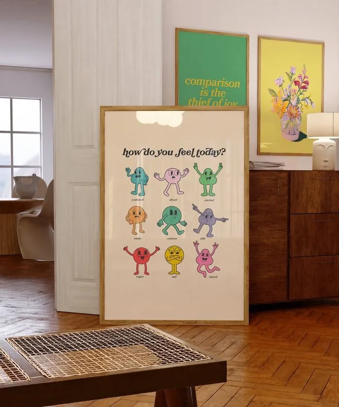 Whether You’re Buzzing With Joy Or Just Meh, Let This Retro Quote Digital Prints Wall Art Be Your Daily Feels Forecast, Decking Out Your Den With A Splash Of Throwback Flair.