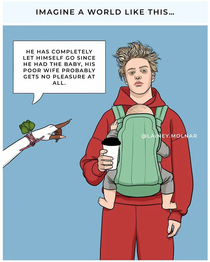 Artist Points Out Everyday Sexism By Placing Men In The Shoes Of Women (8 Pics)