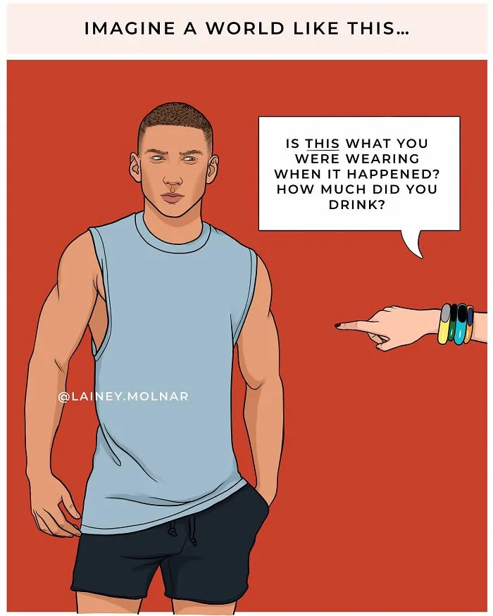 Artist Points Out Everyday Sexism By Placing Men In The Shoes Of Women (8 Pics)