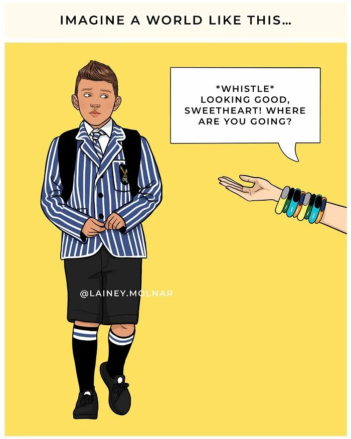 Artist Points Out Everyday Sexism By Placing Men In The Shoes Of Women (8 Pics)