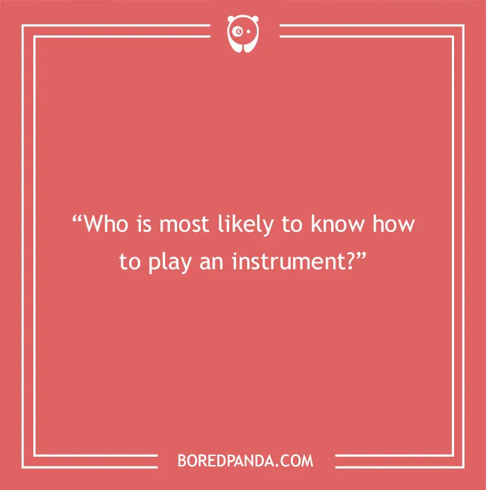 Paranoia questions asking who is most likely to know how to play an instrument on a red background.